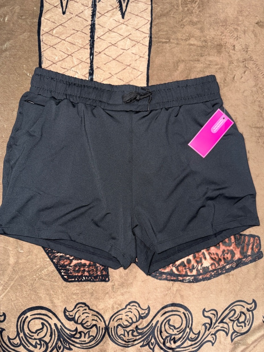 Women's Black Yoga Drawstring Active Shorts